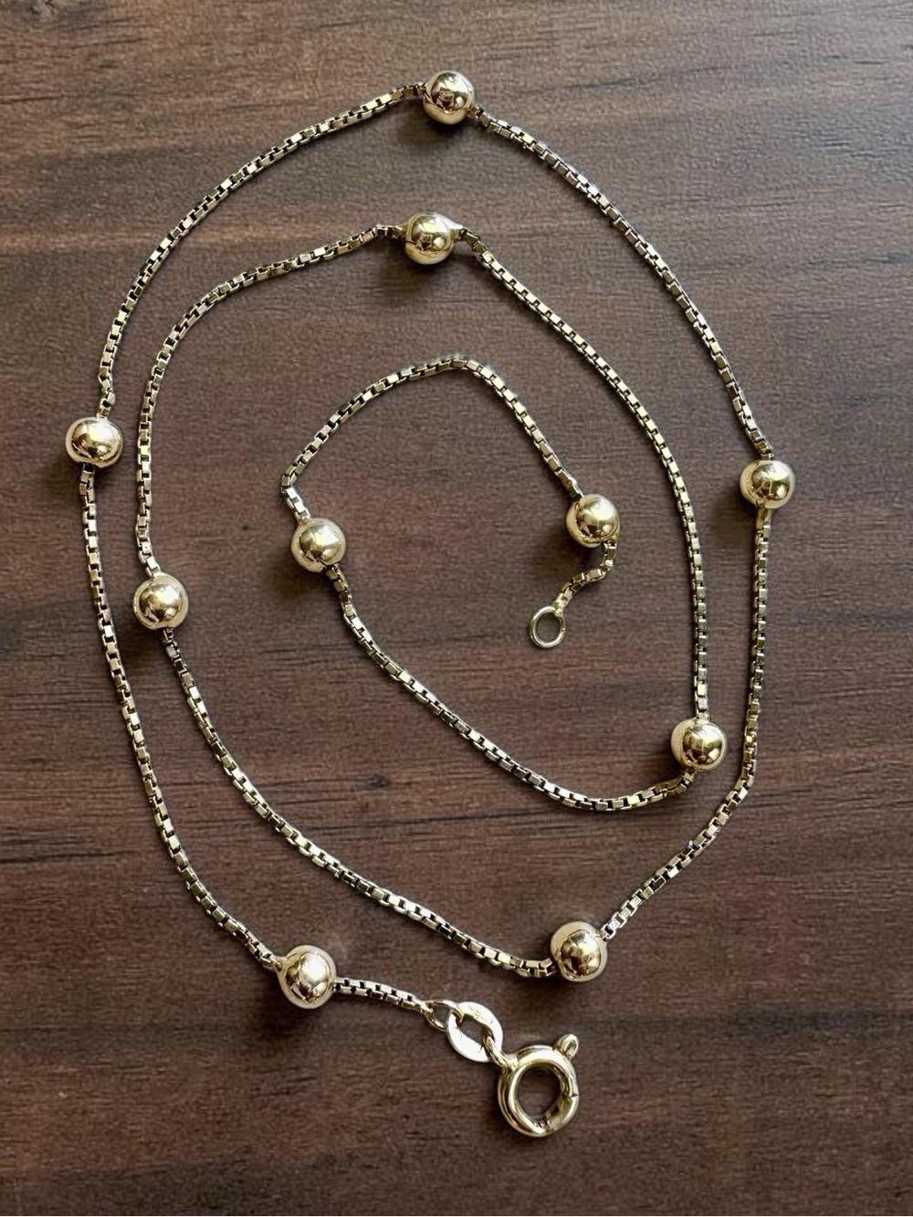 Vintage Italian 18K Yellow Gold Box Chain Necklace with 4mm Beads (19.5", 8.4g)